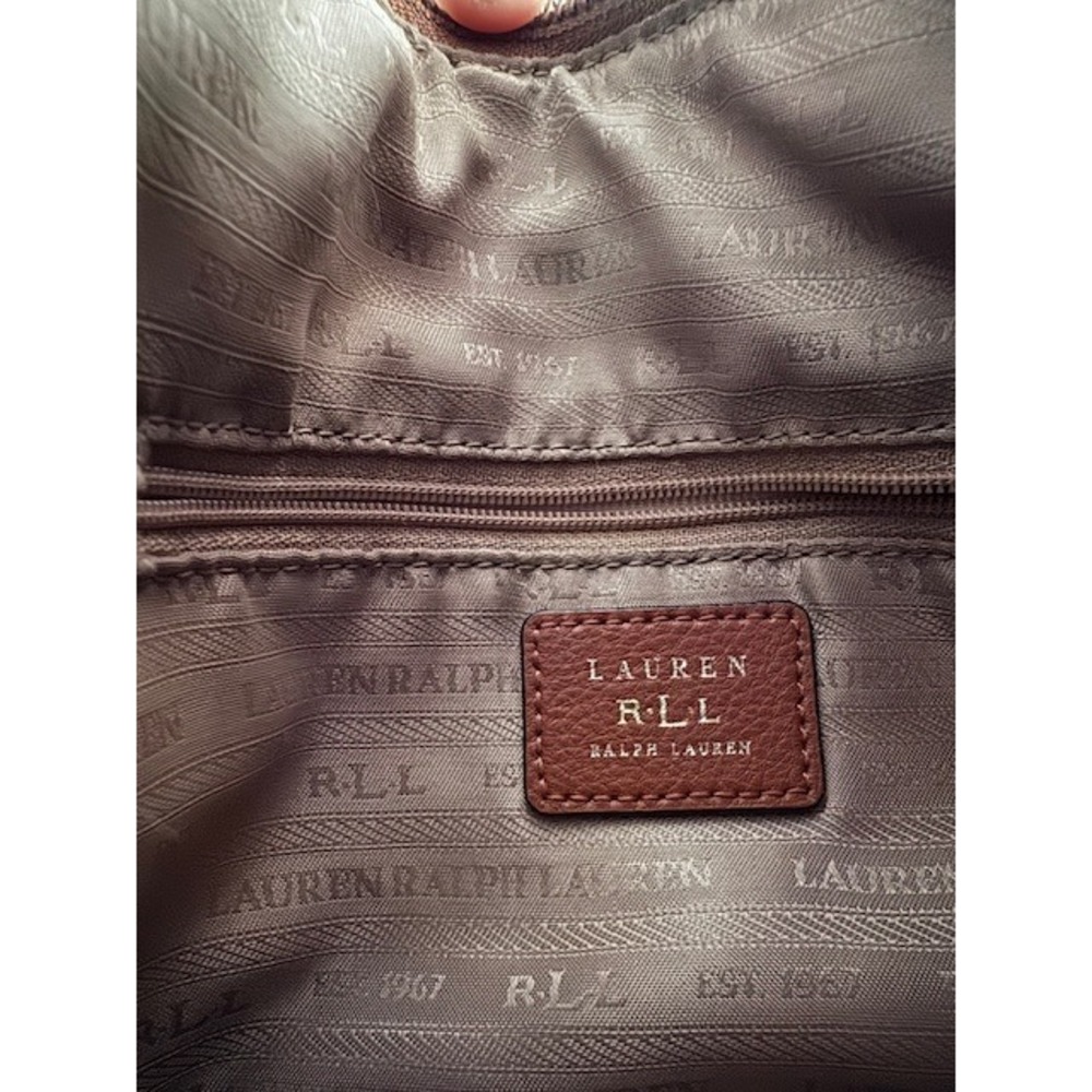 Lauren Ralph Lauren Tan Pebbled Leather Crossbody Bag Gold Logo Brown Small - Picture 5 of 6